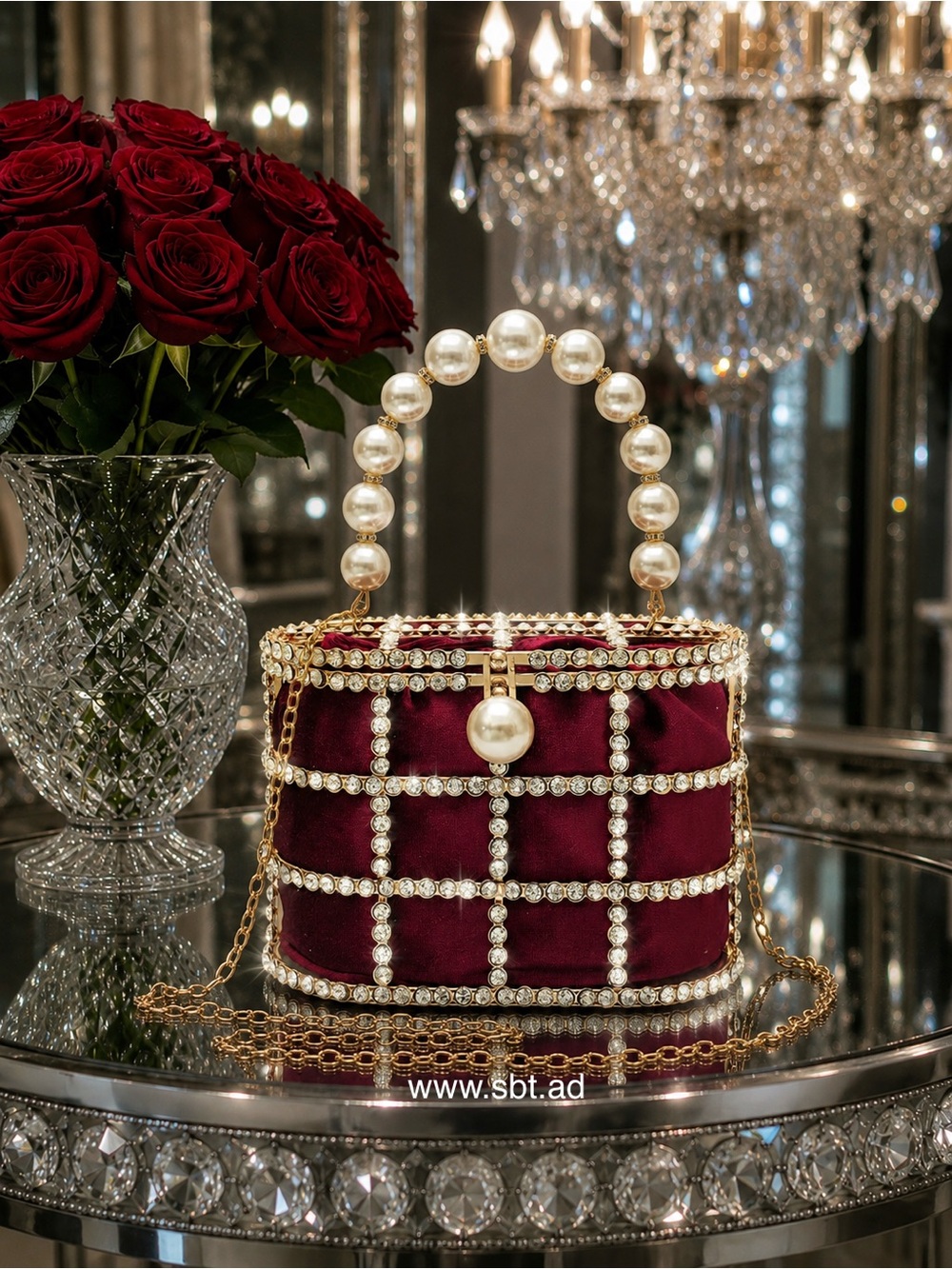 NEW Pearl & Rhinestones Clutch Purse Sparkling Bling Swarovski Crystal Bag +Gift - Picture 8 of 17